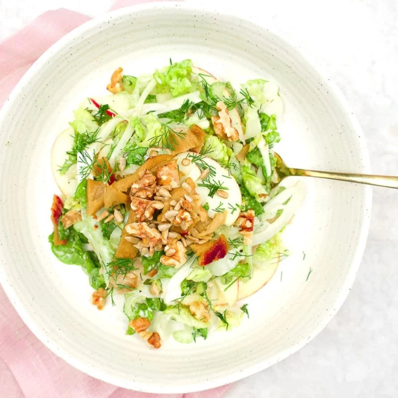 Waldorf salad with shredded seitan