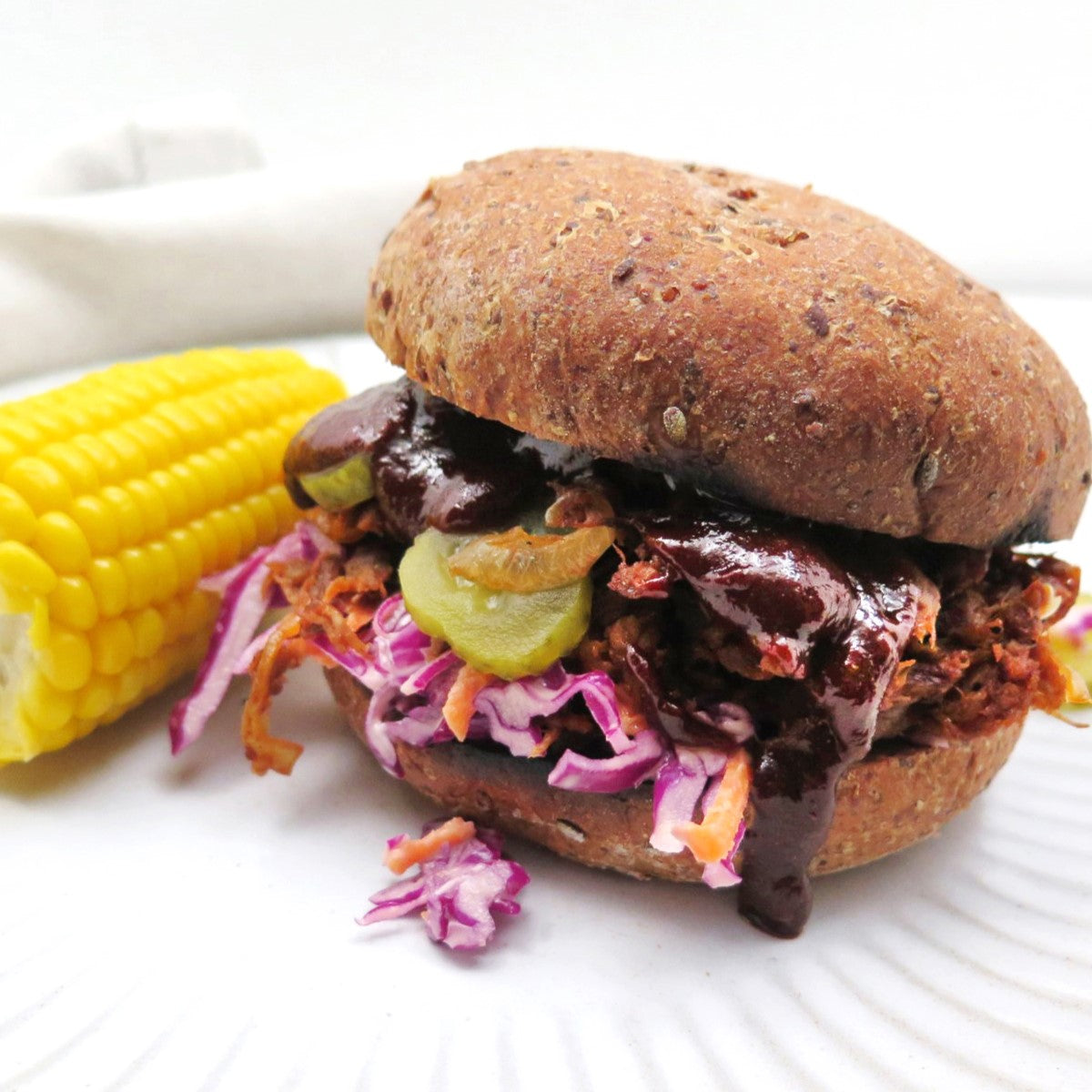 Pulled Fable burger on Herman Brot bun