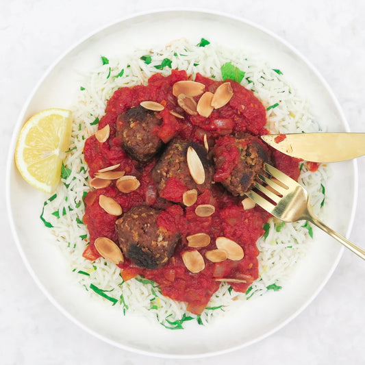 Moroccan meatballs with herbed rice